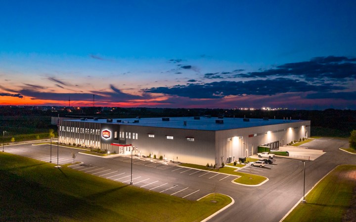 evening aerial view of Wehrli Custom Fabrications facility in DeKalb Illinois
